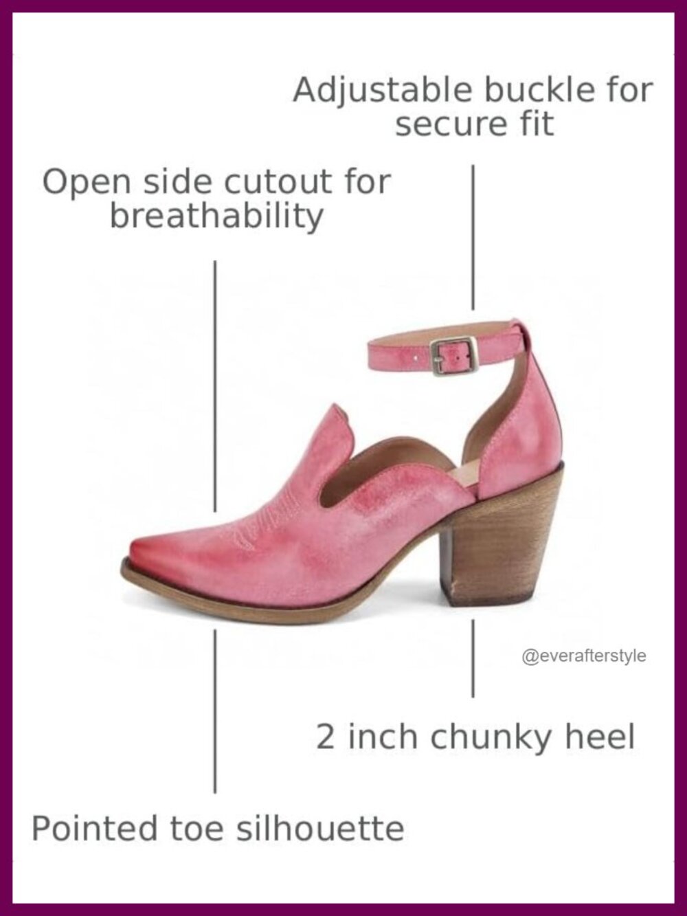 Women's Cowgirl Heeled Sandals with Ankle Strap Pointed Toe Chunky Heel - Picture 2 of 5